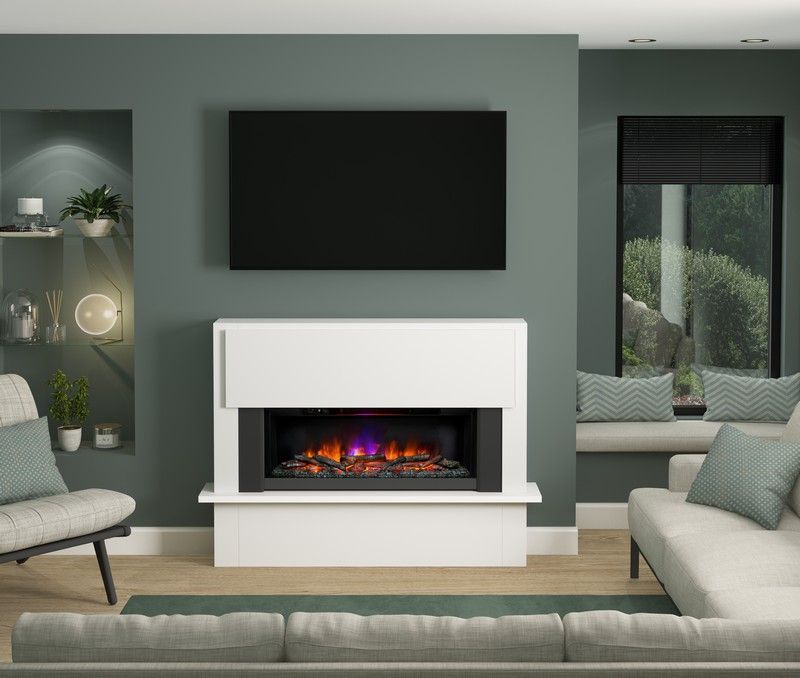 63″ Fairview Electric Fireplace in Ash White